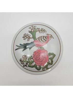 Chinoisorie Style Porcelain Trinket Box Pink Bird NEW